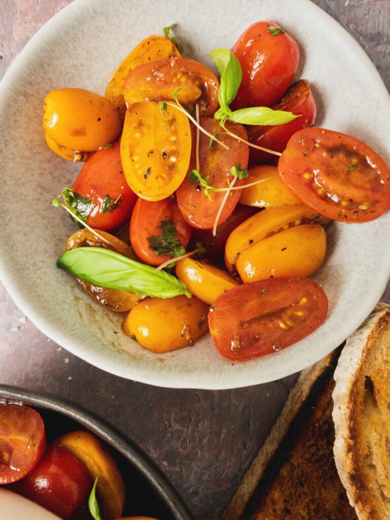 Marinated Cherry Tomatoes with Burrata