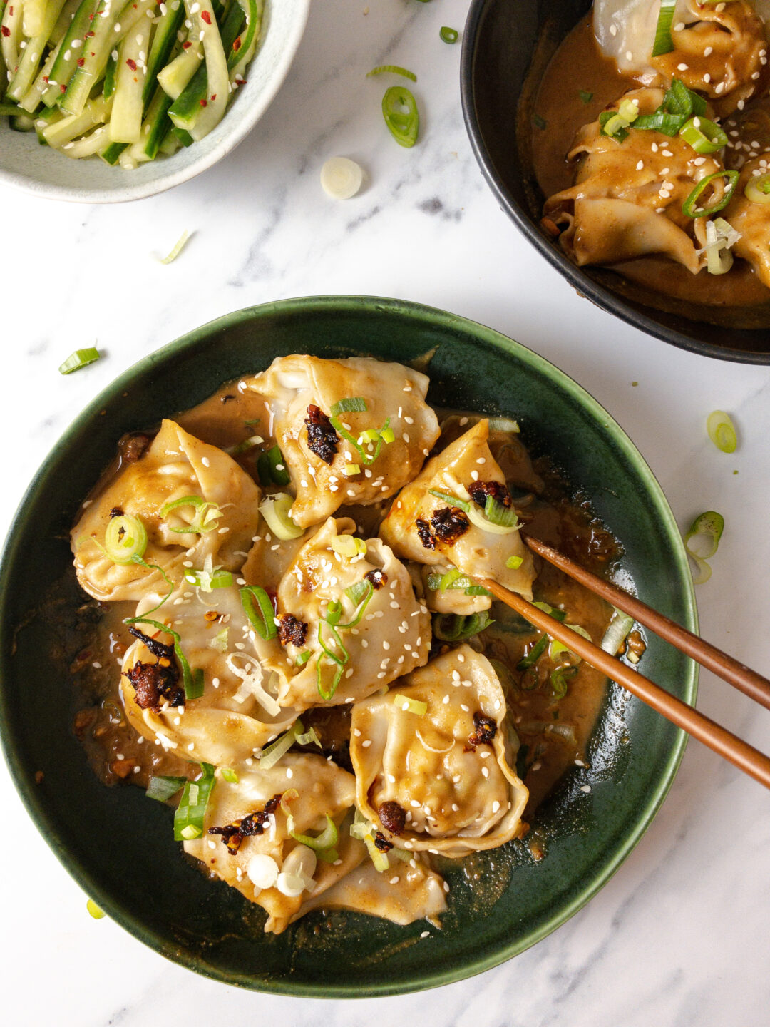 Wontons in Spicy Peanut Sauce